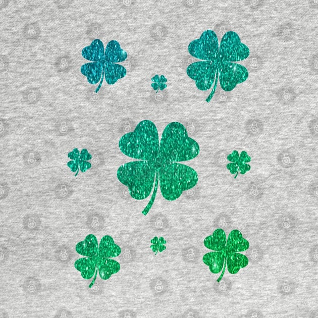 St Patricks Day, Ombre Green 4 Leaf Faux Glitter Clovers by Felicity-K